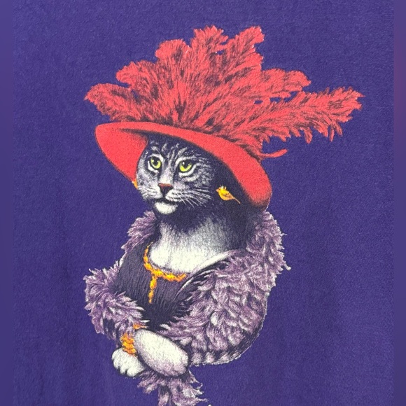 Vintage Cat in Hat Tom Griffin Purple Men’s L Cotton T-Shirt RARE - Picture 2 of 5